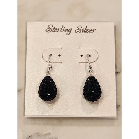 Sterling Silver Blue Crystal Teardrop Dangle Earrings - Picture 1 of 5